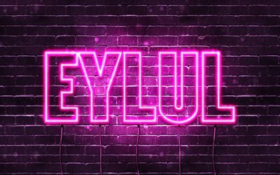 Eylul, 4k, pap&#233;is de parede com nomes, nomes femininos, nome Eylul, luzes de n&#233;on roxas, Feliz Anivers&#225;rio Eylul, nomes femininos turcos populares, foto com o nome Eylul
