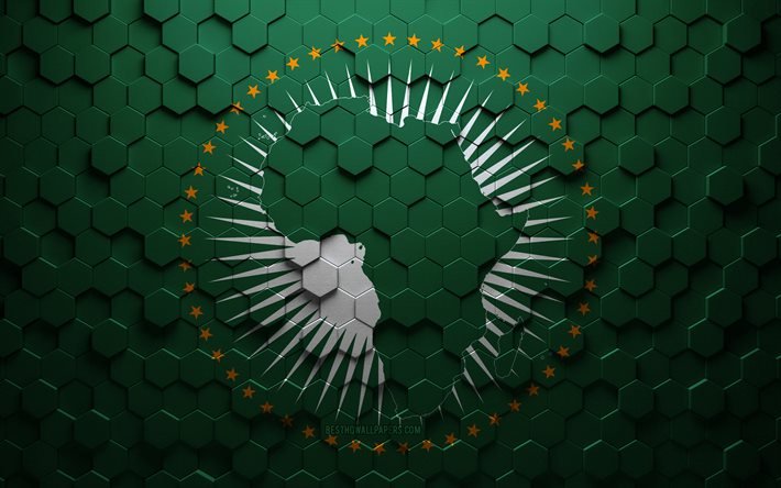 Bandiera dell&#39;Unione africana, arte a nido d&#39;ape, bandiera di esagoni dell&#39;Unione africana, Unione africana, arte di esagoni 3d, bandiera dell&#39;Unione africana
