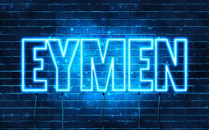 Eymen, 4k, wallpapers with names, Eymen name, blue neon lights, Happy Birthday Eymen, popular turkish male names, picture with Eymen name