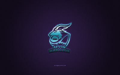Afyon Belediyespor, turkkilainen ammattikoripalloseura, sininen logo, violetti hiilikuitutausta, Kategoria Primera A, jalkapallo, Afyonkarahisar, Turkki, Afyon Belediyespor -logo