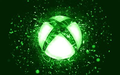 Xbox yeşil logosu, 4k, yeşil neon ışıklar, yaratıcı, yeşil arka plan, Xbox logosu, İşletim Sistemi, Xbox