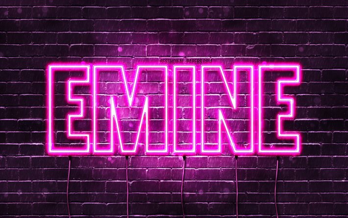 Emine, 4k, wallpapers with names, female names, Emine name, purple neon lights, Happy Birthday Emine, popular turkish female names, picture with Emine name