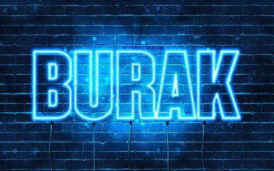 Burak, 4k, sfondi con nomi, nome Burak, luci al neon blu, buon compleanno Burak, nomi maschili turchi popolari, foto con nome Burak