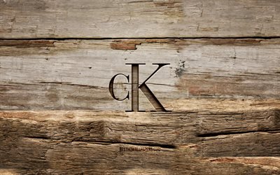 Calvin Klein wooden logo, 4K, wooden backgrounds, brands, Calvin Klein logo, creative, wood carving, Calvin Klein