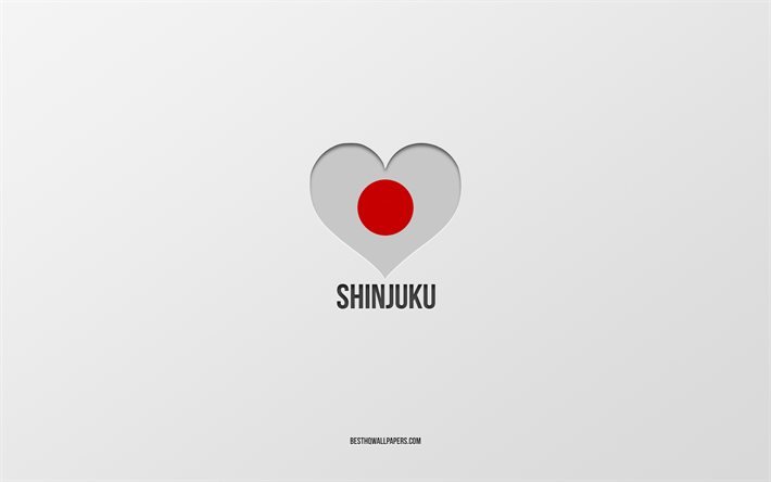 Amo Shinjuku, citt&#224; giapponesi, sfondo grigio, Shinjuku, Giappone, cuore della bandiera giapponese, citt&#224; preferite, amore Shinjuku