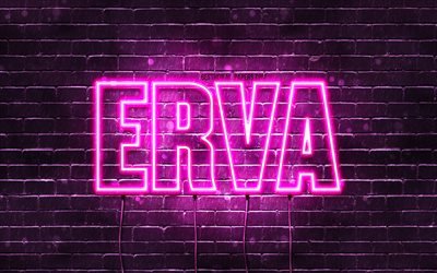 Erva, 4k, sfondi con nomi, nomi femminili, nome Erva, luci al neon viola, Happy Birthday Erva, popolari nomi femminili turchi, foto con nome Erva