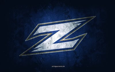 Akron Zips, American football team, blue background, Akron Zips logo, grunge art, NCAA, American football, USA, Akron Zips emblem