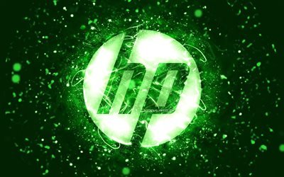 Download wallpapers HP green logo, 4k, green neon lights, creative