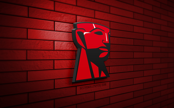 logotipo de kingston en 3d, 4k, pared de ladrillo rojo, creativo, marcas, logotipo de kingston, arte 3d, kingston