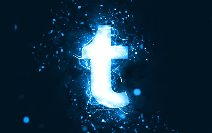 tumblrの青いロゴ, 4k, 青いネオンライト, クリエイティブ, 青い抽象的な背景, tumblrのロゴ, ソーシャルネットワーク, タンブラー