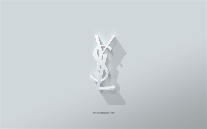 شعار إيف سان لوران, خلفية بيضاء, شعار إيف سان لوران ثلاثي الأبعاد, فن ثلاثي الأبعاد, ايف سان لوران, 3d شعار إيف سان لوران