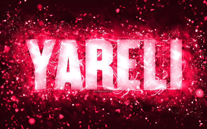 عيد ميلاد سعيد ياريلي, 4k, أضواء النيون الوردي, اسم ياريلي, خلاق, عيد ميلاد ياريلي, أسماء الإناث الأمريكية الشعبية, صورة باسم ياريلي, ياريلي