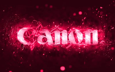 logo rose canon, 4k, rose néon, créatif, rose abstrait, logo canon, marques, canon