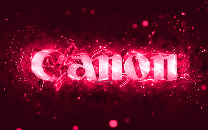 logo rose canon, 4k, rose n&#233;on, cr&#233;atif, rose abstrait, logo canon, marques, canon