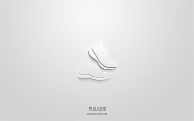 Walking 3d icon, white background, 3d symbols, Walking, sport icons, 3d icons, Walking sign, sport 3d icons