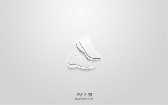 walking 3d-ikon, vit bakgrund, 3d-symboler, walking, sportikoner, 3d-ikoner, walking-skylt, sport 3d-ikoner