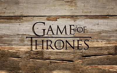 Game Of Thrones wooden logo, 4K, wooden backgrounds, TV Series, Game Of Thrones logo, creative, wood carving, Game Of Thrones