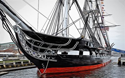 USS Constitution, 4k, vector art, sailing ships, United States Navy, US army, abstract ships, battleship, US Navy, Old Ironsides