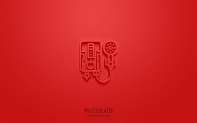 icône 3d de chauffe-eau, fond rouge, symboles 3d, chauffe-eau, icônes d hôtel, icônes 3d, signe de chauffe-eau, icônes 3d d hôtel