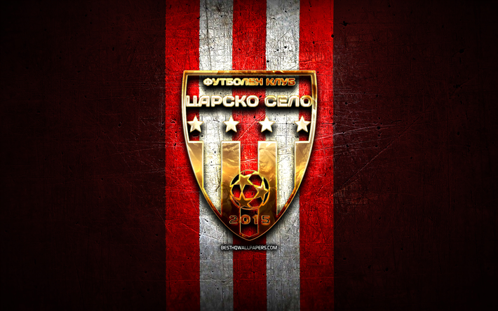 tsarsko selo fc, altın logo, parva liga, kırmızı metal arka plan, futbol, ​​bulgar futbol kul&#252;b&#252;, tsarsko selo logo, fc tsarsko selo sofia