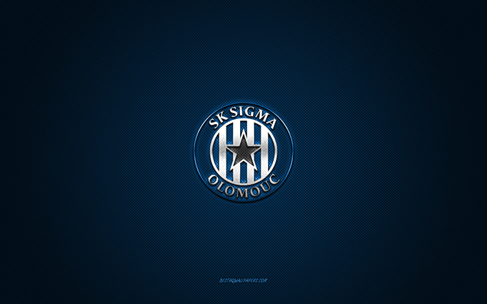 BohSK Sigma Olomouc, Czech football club, white logo, blue carbon fiber background, Czech First League, football, Olomouc, Czech Republic, SK Sigma Olomouc logo