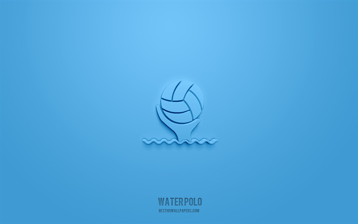 waterpolo icono 3d, fondo azul, s&#237;mbolos 3d, waterpolo, iconos azules, iconos 3d, se&#241;al de waterpolo, iconos azules 3d