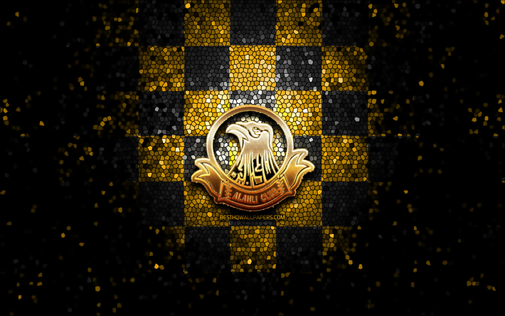 Download wallpapers Al-Ahli SC, glitter logo, Bahraini Premier League,  yellow black checkered background, soccer, japanese football club, Al-Ahli  SC logo, mosaic art, Al-Ahli Club of Manama, football, Al-Ahli Manama FC, Al -Ahli Club