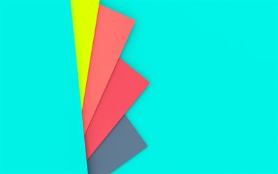 material design, 4k, colorful paper, geometric shapes, blue backgrounds, geometric art, creative, artwork, abstract art