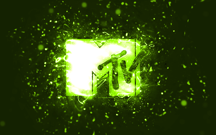 MTV lime logo, 4k, lime neon lights, creative, lime abstract background, Music Television, MTV logo, brands, MTV