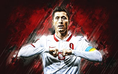 robert lewandowski, nazionale di calcio della polonia, calciatore polacco, sfondo di pietra rossa, polonia, calcio, bandiera dell ucraina