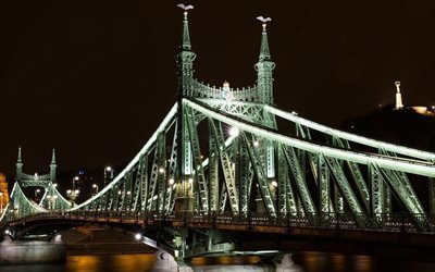 Budapeste, Liberty Bridge, noite, ponte, Hungria