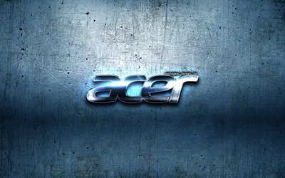 Acer metal logo, blue metal background, artwork, Acer, brands, Acer 3D logo, creative, Acer logo