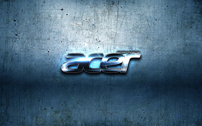 Acer metall logo, bl&#229; metall bakgrund, konstverk, Acer, varum&#228;rken, Acer 3D-logotyp, kreativa, Acer logo