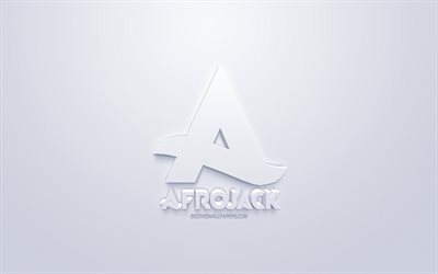 afrojack, logo, niederl&#228;ndische dj, 3d-wei&#223;em logo, kreative kunst, wei&#223;er hintergrund