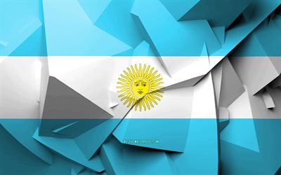 4k, Flag of Argentina, geometric art, South American countries, Argentinian flag, creative, Argentina, South America, Argentina 3D flag, national symbols