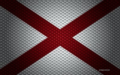 Bandera de Alabama, 4k, el estado Americano, arte creativo, malla de metal textura, Alabama bandera, s&#237;mbolo nacional, Alabama, estados UNIDOS, banderas de los estados Americanos