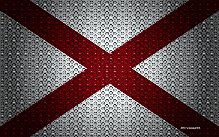 Flag of Alabama, 4k, American state, creative art, metal mesh texture, Alabama flag, national symbol, Alabama, USA, flags of American states
