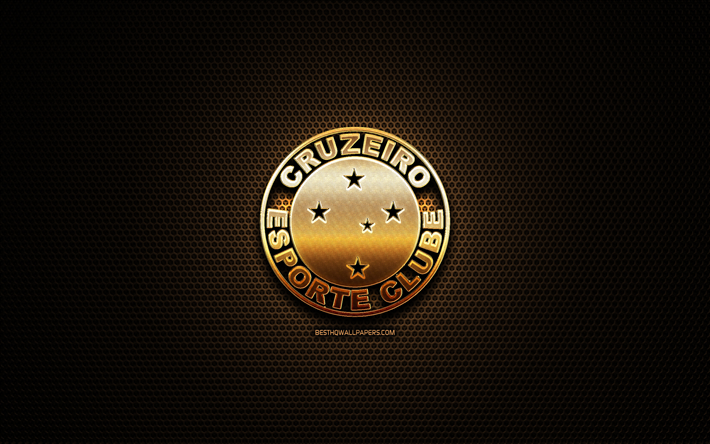 Cruzeiro FC, glitter logo, Seria A, brazilian football club, metal grid background, Cruzeiro glitter logo, football, soccer, Cruzeiro EC, Brazil