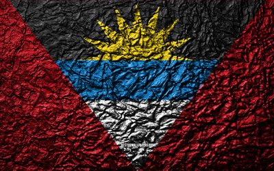 Bandiera di Antigua e Barbuda, 4k, pietra, texture, onde trama, bandiera, nazionale, simbolo, Antigua e Barbuda, Nord America pietra di sfondo