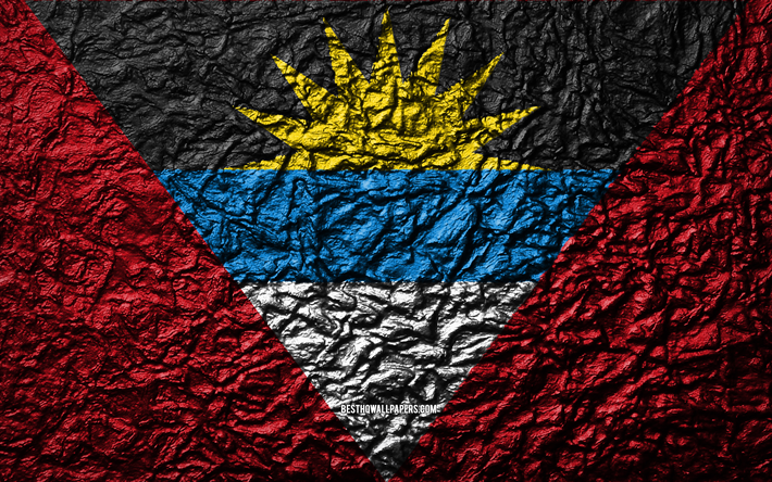 Lippuvaltio on Antigua ja Barbuda, 4k, kivi rakenne, aallot rakenne, lippu, kansallinen symboli, Antigua ja Barbuda, Pohjois-Amerikassa, kivi tausta
