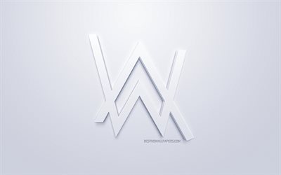 alan walker, logo, stilvolle art, norwegische dj, wei&#223;-3d-logo mit wei&#223;em hintergrund