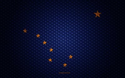 Flag i Alaska, 4k, Amerikanska staten, kreativ konst, metalln&#228;t konsistens, Alaska flagga, nationell symbol, Alaska, USA, flags of American states