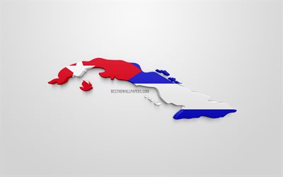 3d-flagga p&#229; Kuba, silhouette karta &#246;ver Kuba, 3d-konst, Kubansk flagga, Nordamerika, Kuba, geografi, Kuba 3d siluett