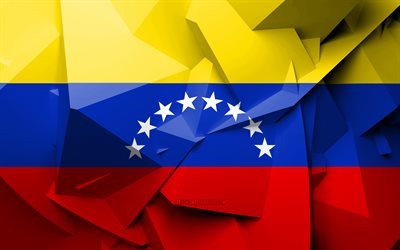 4k, 旗のベネズエラ, 幾何学的な美術, 南米諸国, ベネズエラのフラグ, 創造, ベネズエラ, 南米, ベネズエラの3Dフラグ, 国立記号
