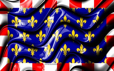 Touraineフラグ, 4k, 州フランス, 行政区, 旗のTouraine, 3Dアート, Touraine, フランス県, Touraine3Dフラグ, フランス, 欧州