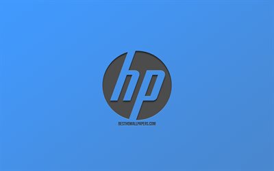 hp-logo, hewlett-packard, blauer hintergrund, stilvolle art, emblem, minimalismus