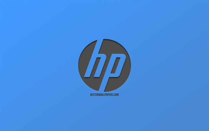 HP-logotyp, Hewlett-Packard, bl&#229; bakgrund, snygg konst, emblem, minimalism