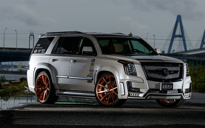 Download Wallpapers Cadillac Escalade 19 Zero Design Luxury Large Suv New White Escalade Tuning Escalade Bronze Wheels Cadillac For Desktop Free Pictures For Desktop Free