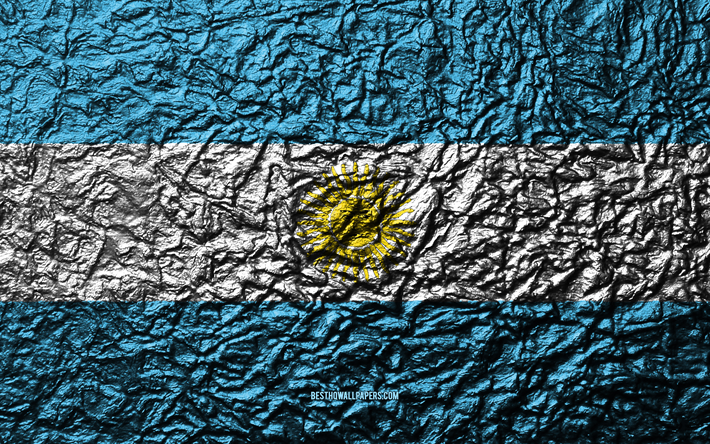 Flag of Argentina, 4k, stone texture, waves texture, Argentinean flag, national symbol, Argentina, South America, stone background