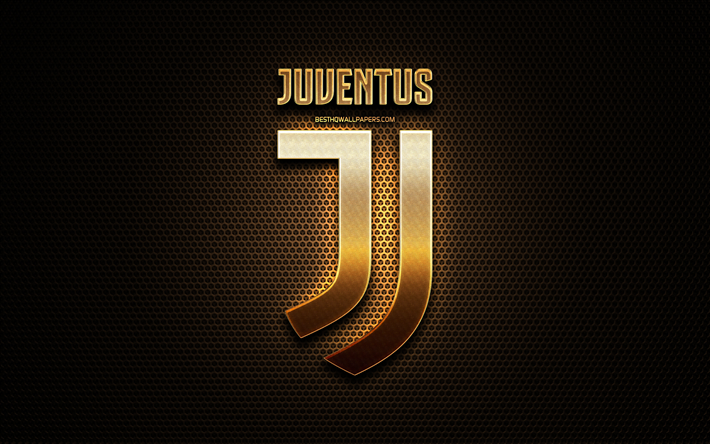 Juventus FC, glitter logo, Serie A, italian football club, metal grid background, Juventus glitter logo, football, soccer, Juventus, Italy